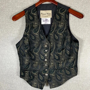 Vintage Black Pioneer Wear Gold Paisley Print Vest